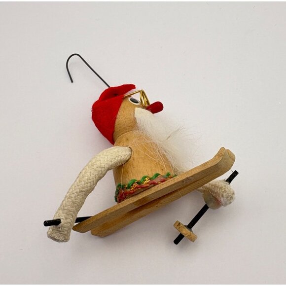 Vintage Wooden Christmas Tree Ornament Santa Claus Skier - Picture 6 of 7